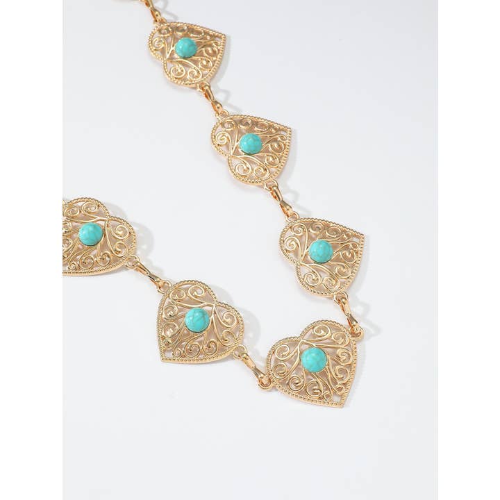 Tourtiwi - Wholesale Belt - Women's - Boho Heart Shape Turquoise - Inlaid Metal Waist Chain1
