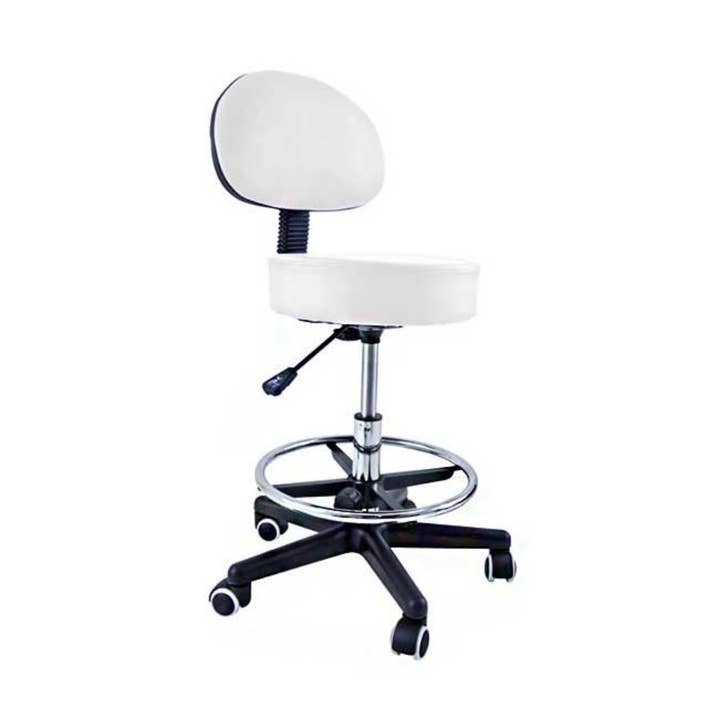 Tabouret avec dossier et repose-pieds base chromée - 8 couleurs pour la vente par My Podologie