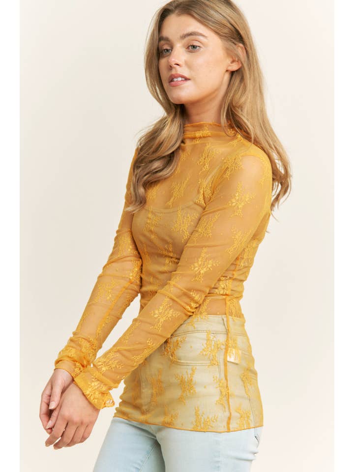 Sweet Generis - Wholesale Knit Top - Women's - MESH LACE HIGH NECK DESIGN LONG SLEEVE FITTED TOP31