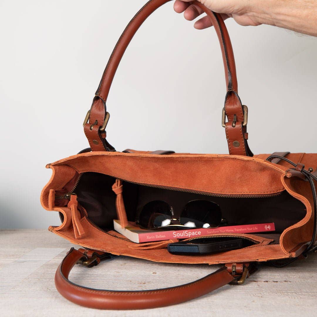 URBAN-EQUESTRIAN - Wholesale Tote Bag - Women's - Paddock -  Halter Tote Luxury Leather Handbag in Cognac on Cognac5