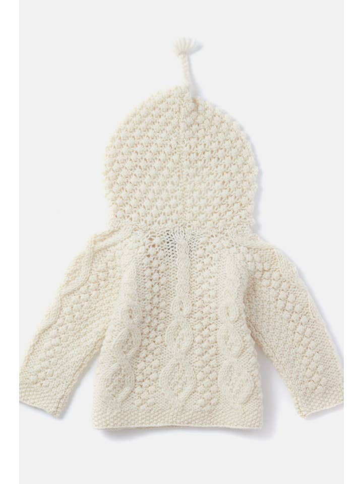 Aran Woollen Mills - Wholesale Knit Sweater - Baby - Shepley Baby Aran Wool Sweater with Hood - Cream