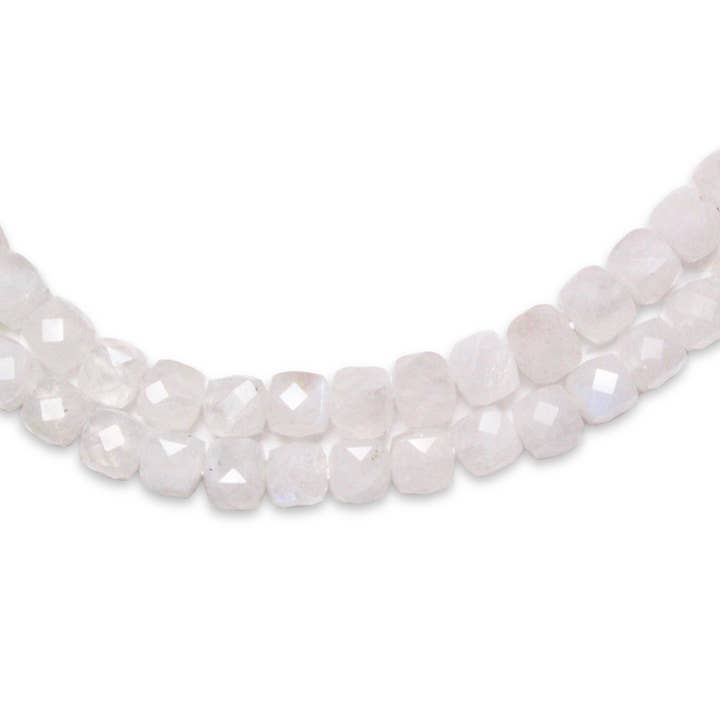 Bluish moonstone faceted cube thread for wholesale by Foliesbijoux