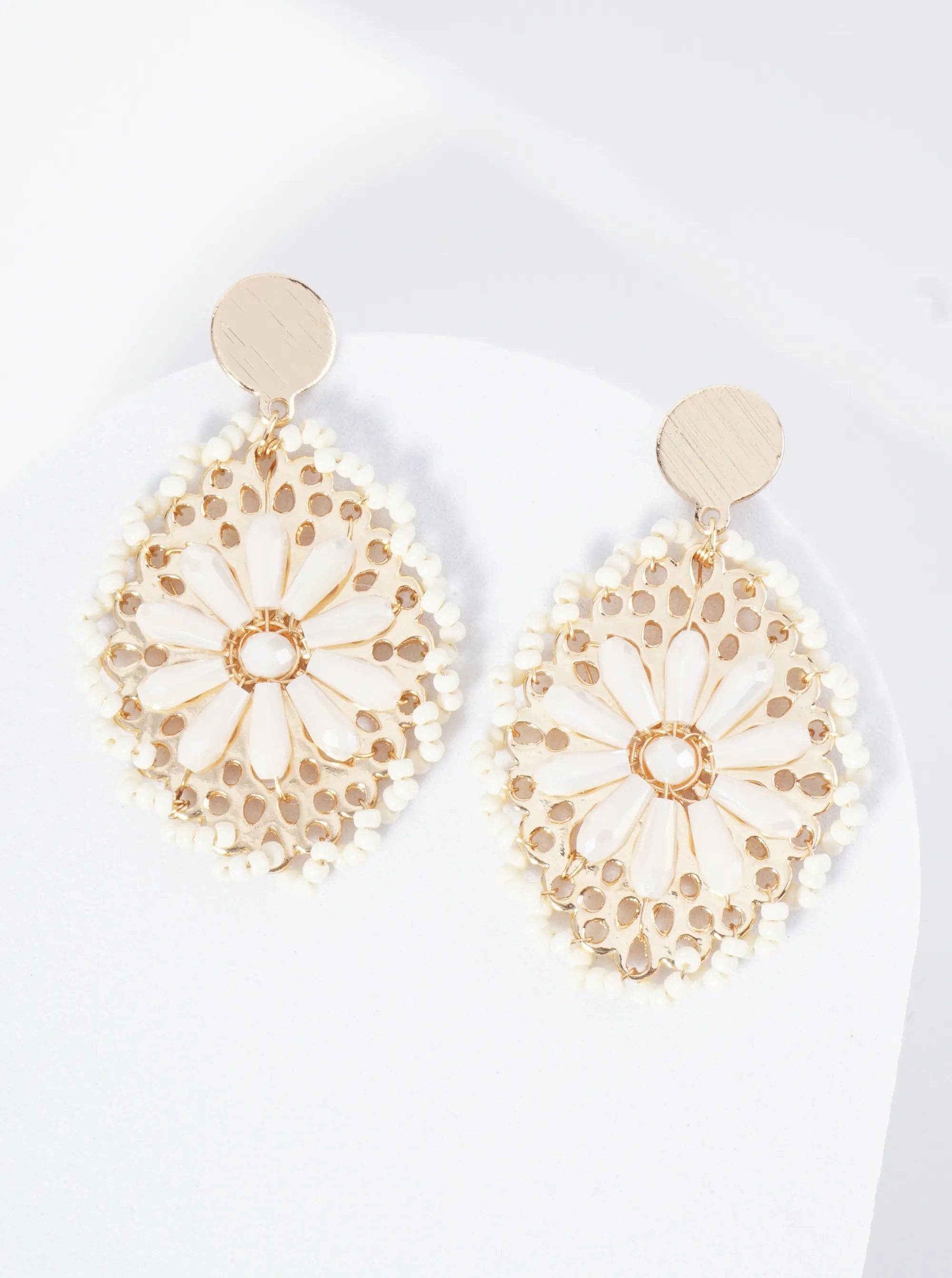 Wild Honey - Wholesale Dangle Earrings - Seed Bead-Wrapped Floral Glass Bead Embellishment Post Drop Earrings3