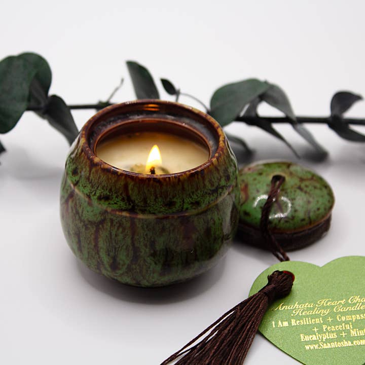 Ceramic Non-Toxic Candles with Crystals for wholesale by Saantosha Goddess Goods