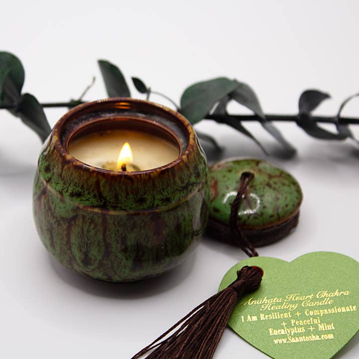 Ceramic Non-Toxic Candles with Crystals for wholesale by Saantosha Goddess Goods