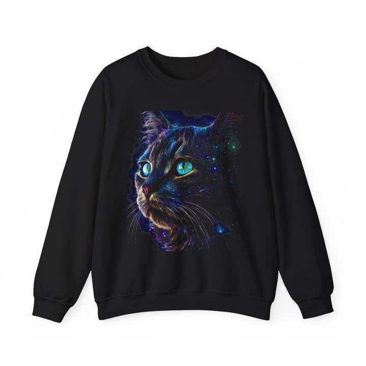 Upside Down Owl Farm - Wholesale Screen Printed T-Shirt - Women's - Striking Black Cat Galaxy Shirt, Cat Shirt or Sweatshirt 2