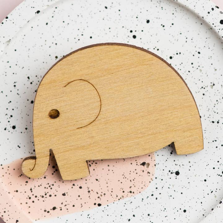 Wooden Elephant Brooch for wholesale by Ginger Pickle