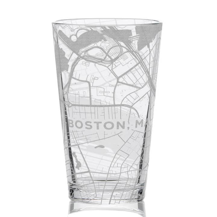 BOSTON, MA Gegraveerde City Street Map 16oz pintglazen voor wholesale door LumEngrave