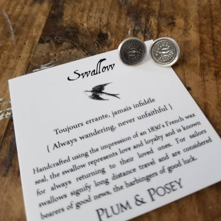 Swallow Wax Seal Earrings for wholesale by Plum and Posey