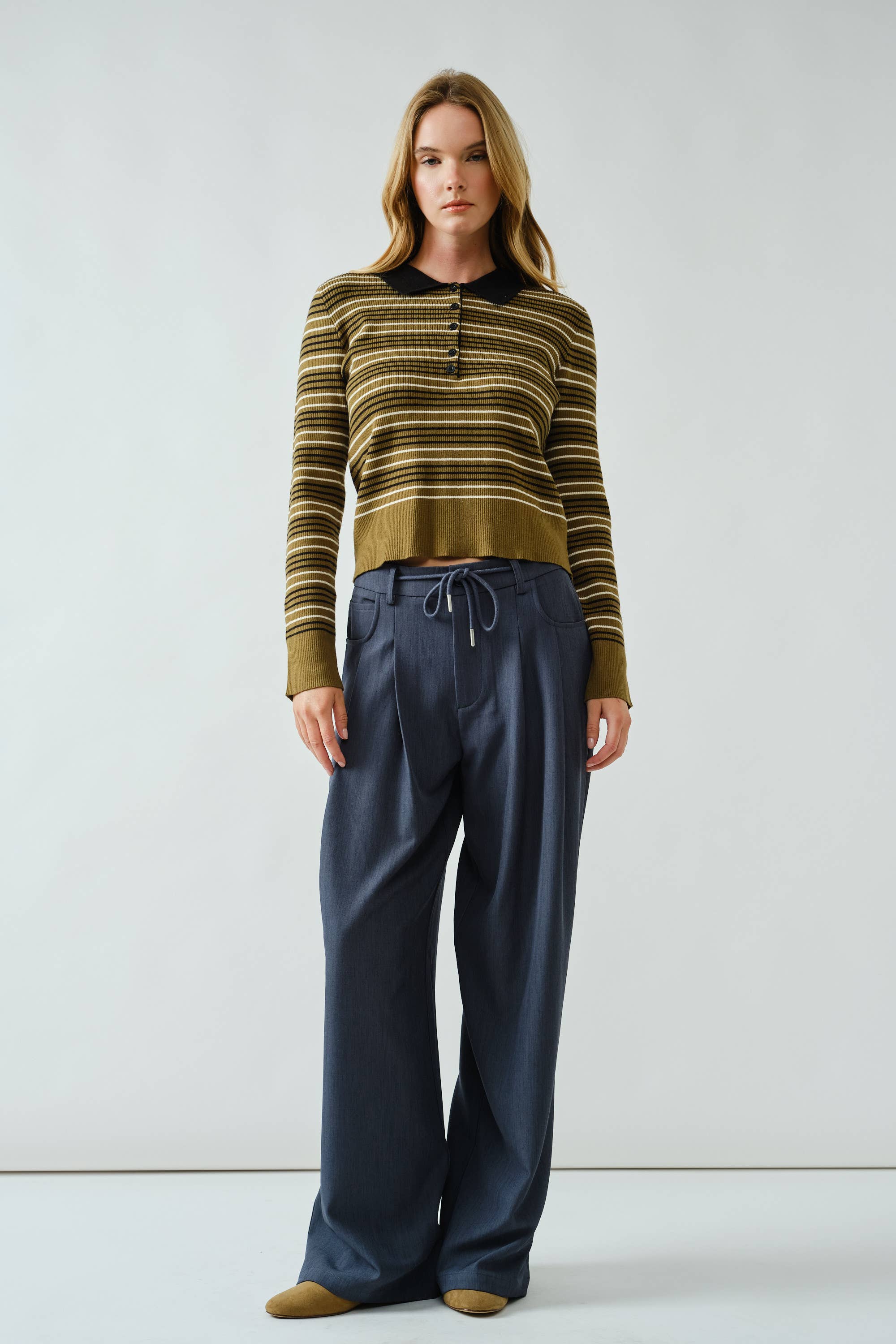 Aaron & Amber - Wholesale Polo - Women's - AJT5193 TIMELESS STRIPED POLO SWEATER TOP10