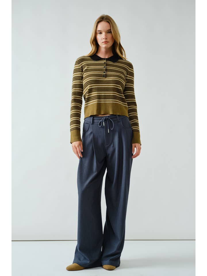 Aaron & Amber - Wholesale Polo - Women's - AJT5193 TIMELESS STRIPED POLO SWEATER TOP10