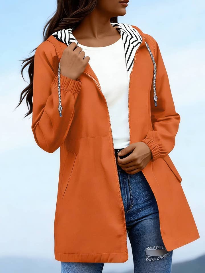 Gestreifter, gefütterter Regenmantel, wasserdichter Windbreaker für den Großhandel von HIDDENBRAND