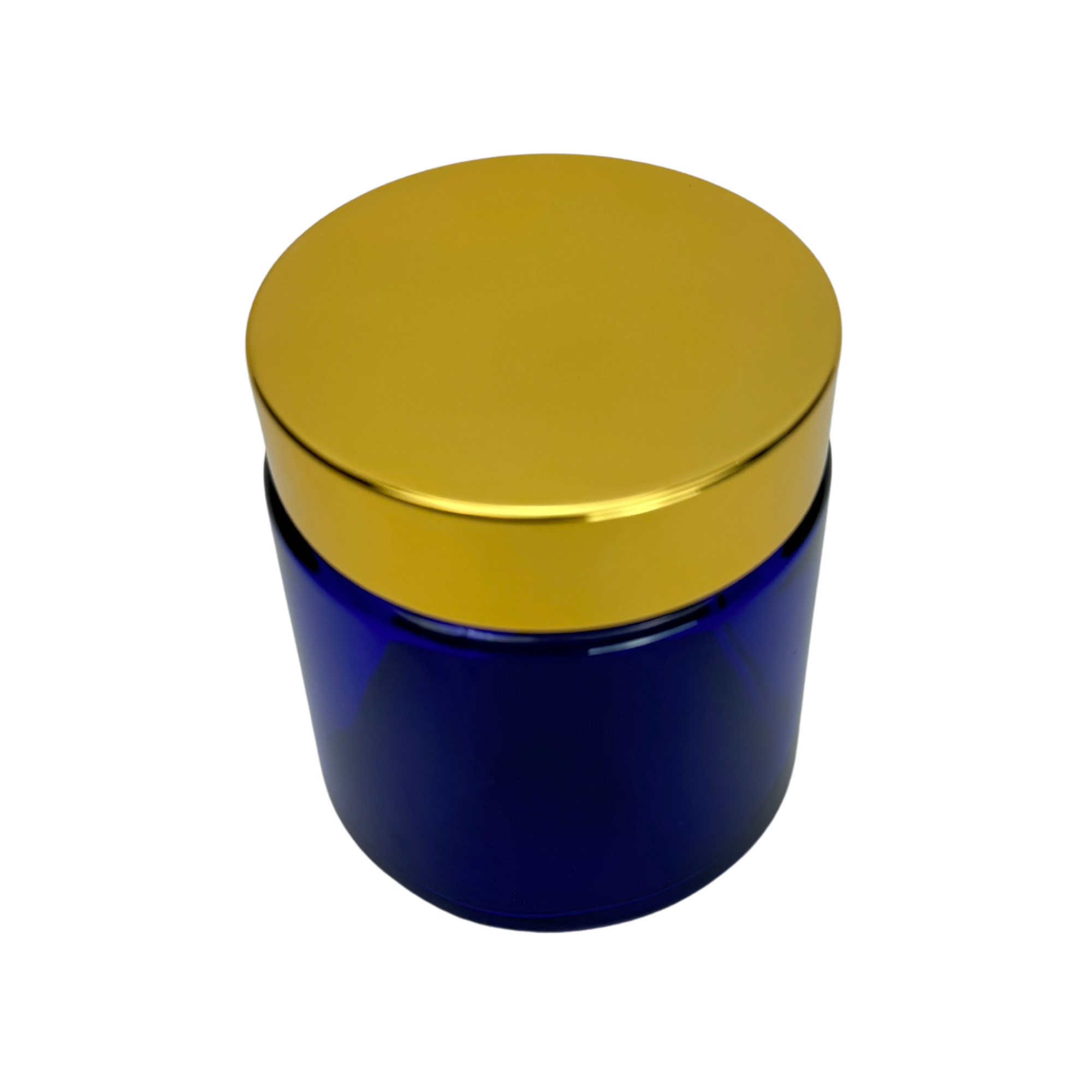 The Bottle Shoppe - Wholesale Jar - 4oz Cobalt Blue Glass Jar Straight Sided with Gold Lid  2