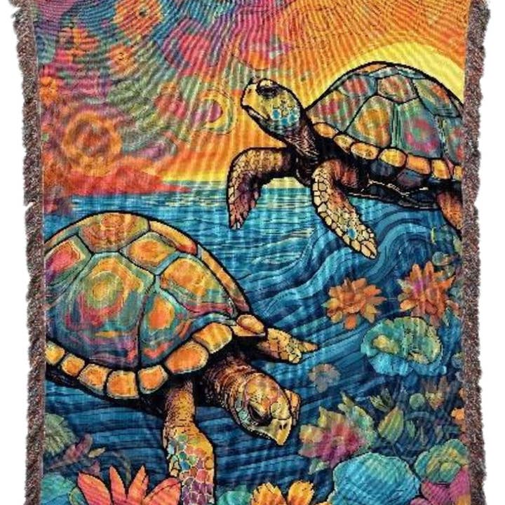 The Collection Royal / Royal Handicrafts - Wholesale Throw Blanket - Flannel Fleece Hippie Boho Throw Blanket Turtles0
