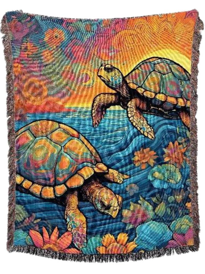 Flannel Fleece Hippie Boho Throw Blanket Turtles for wholesale by The Collection Royal / Royal Handicrafts