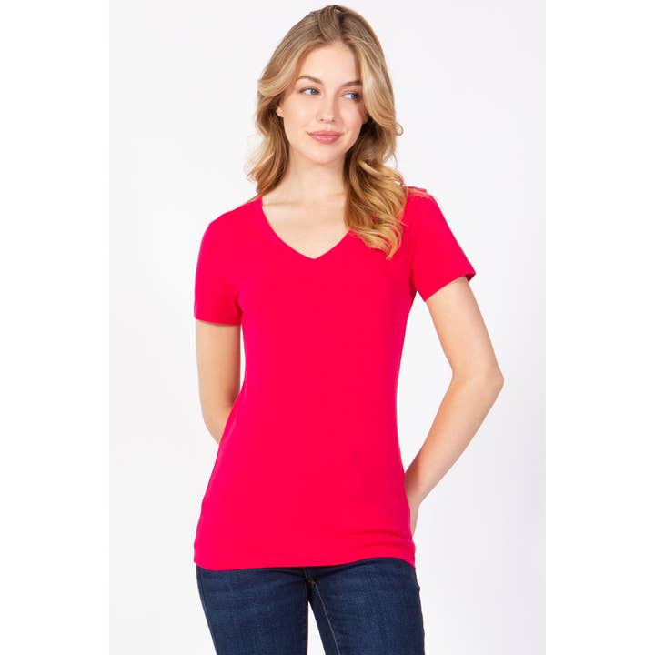 Short Sleeve V Neck Tee Shirt Top for wholesale by Timeless