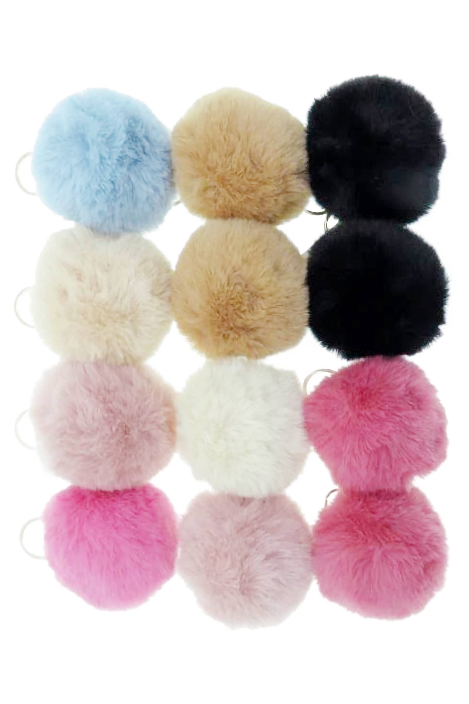 Cap Zone - Wholesale Keychain - Women's - Neutral Pastel Fuzzy Faux Fur Pom Pom Key Chain1