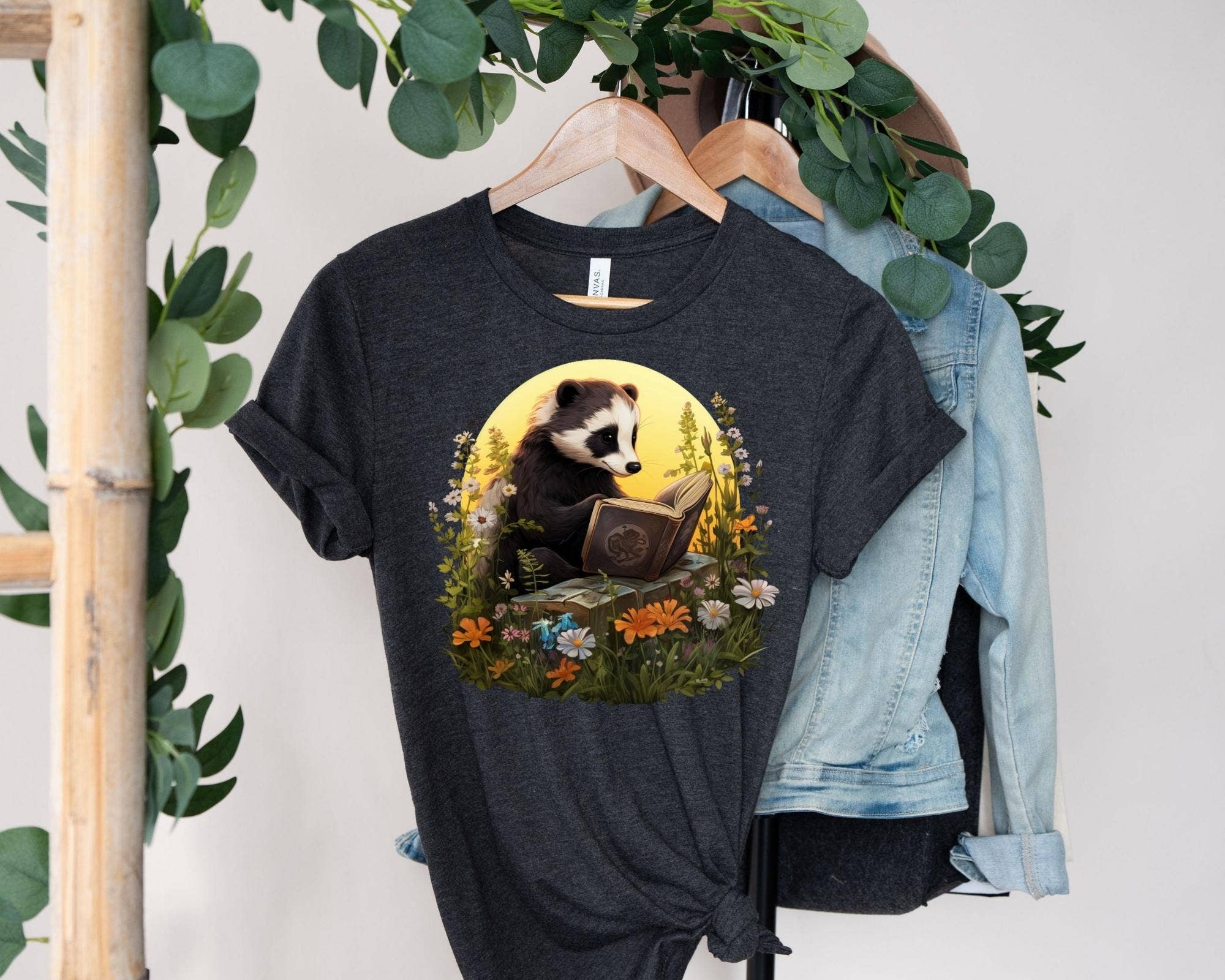 Vivtrek - Wholesale Screen Printed T-Shirt - Women's - Badger Reading Book Cottagecore Wildflower Library T-Shirt2