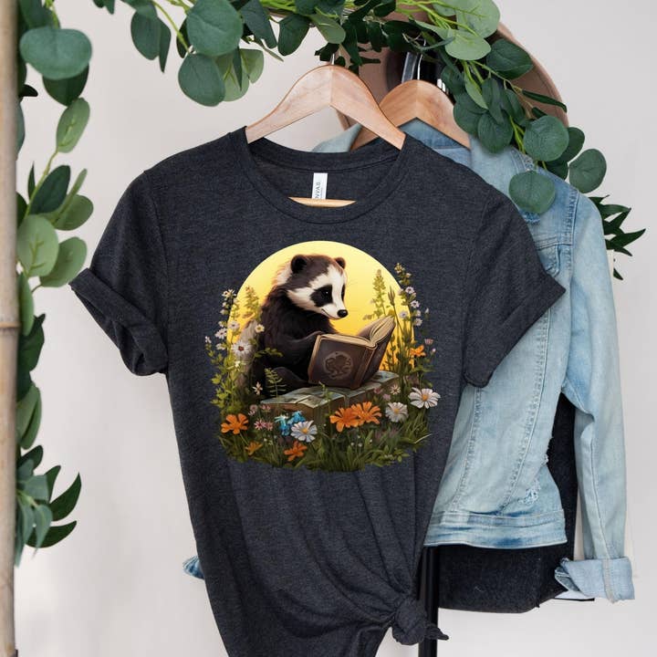 Vivtrek - Wholesale Screen Printed T-Shirt - Women's - Badger Reading Book Cottagecore Wildflower Library T-Shirt2
