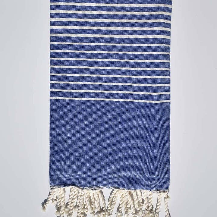 Fouta Tunisia - Wholesale Beach Towel - Fouta Portofino blue striped cream white