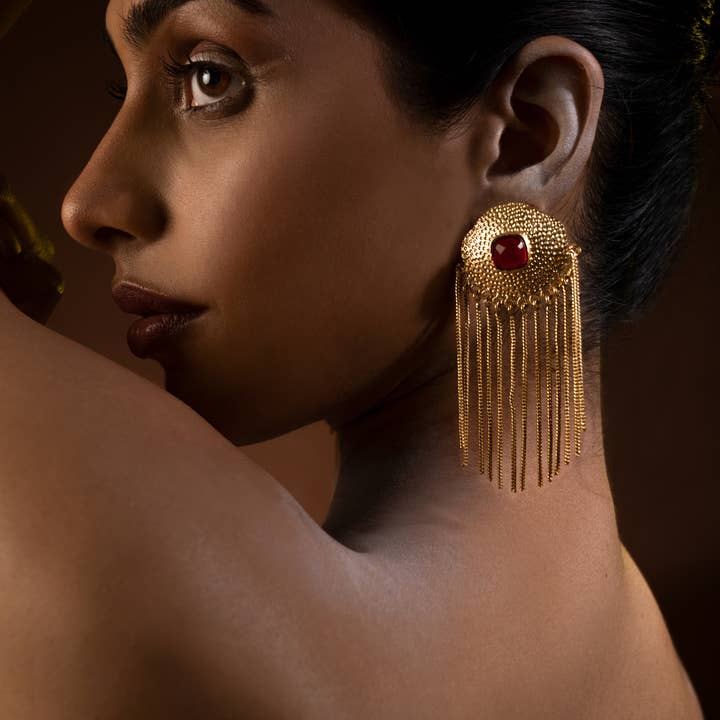 DIORA - Wholesale Dangle earrings - Red Dangle Drop Gold Chain Tassels Long Earrings for women1