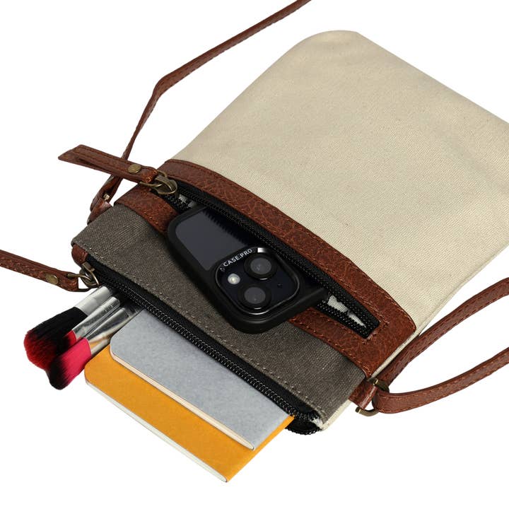 Mona B. - Wholesale Crossbody Bag - Women's - Ava Stone Ice Grey Rexine Leather Canvas Crossbody Bag
