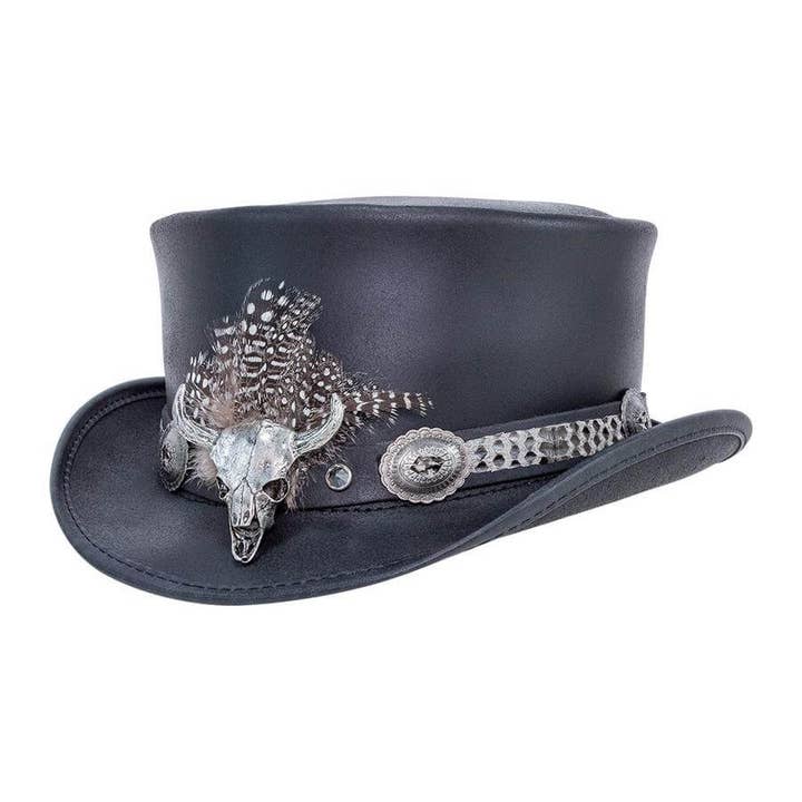 Black Genuine Leather Top Hat - Style Marlow True Grit Hat Band for wholesale on Faire