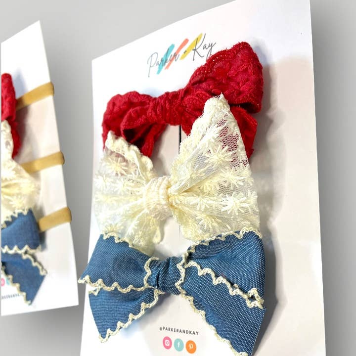 Parker and Kay Collective - Wholesale Hair Bow - Kids - Patriotic Hair Bow 3-Piece Set2
