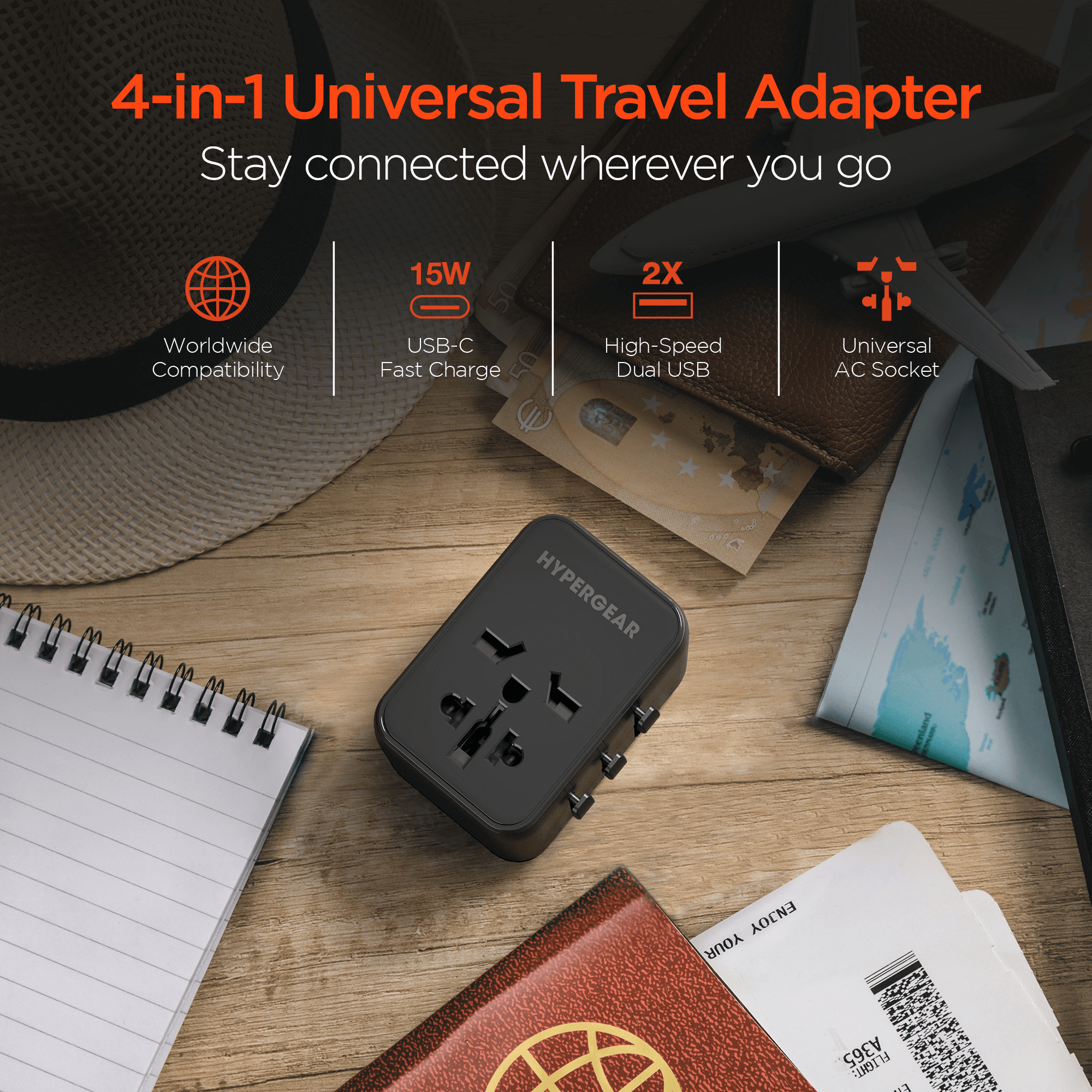 JupiterGear Home – wholesale Strömadapter – HyperGear WorldCharge Universell Reseadapter med USB-C2