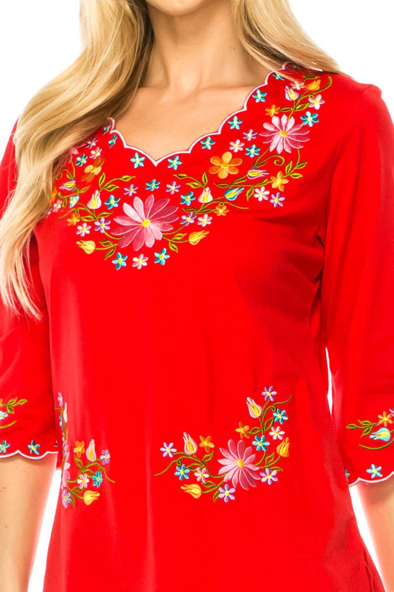 Unik - Vente Chemisier – femme - Adulte Traditionnel Brodé Manches 3/4 S-3XL1