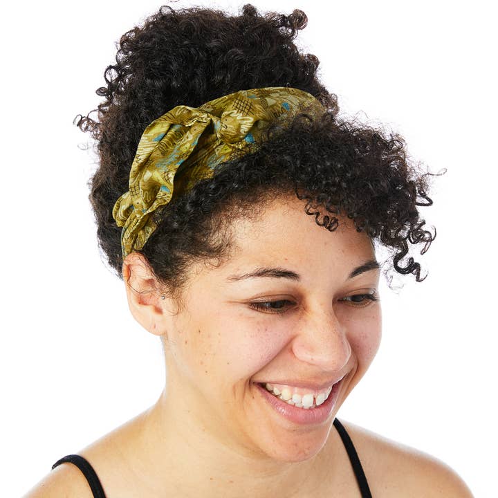 Sewing New Futures, Inc - Wholesale Fashion Headband - Women's - Green Sari Braided-Tie Headband1