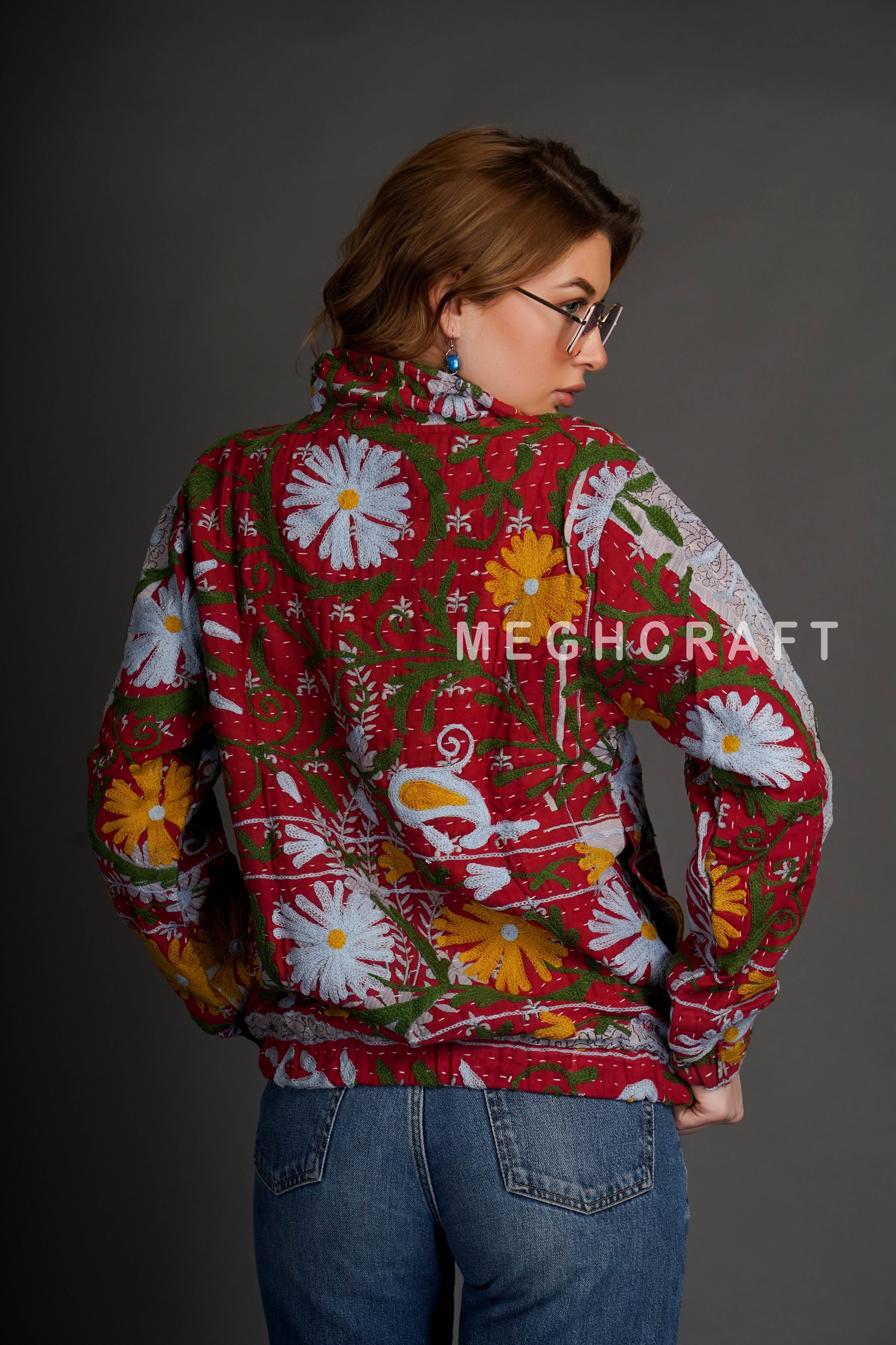 Meghcraft - Vendita all'ingrosso Bomber - Donna - Giacca Bomber Donna Vintage Kantha con Ricami Suzani6