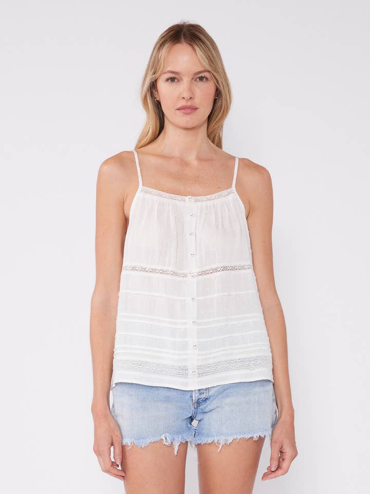 Bohemian Lace Trim Button Front Tank Top for wholesale by Lovestitch