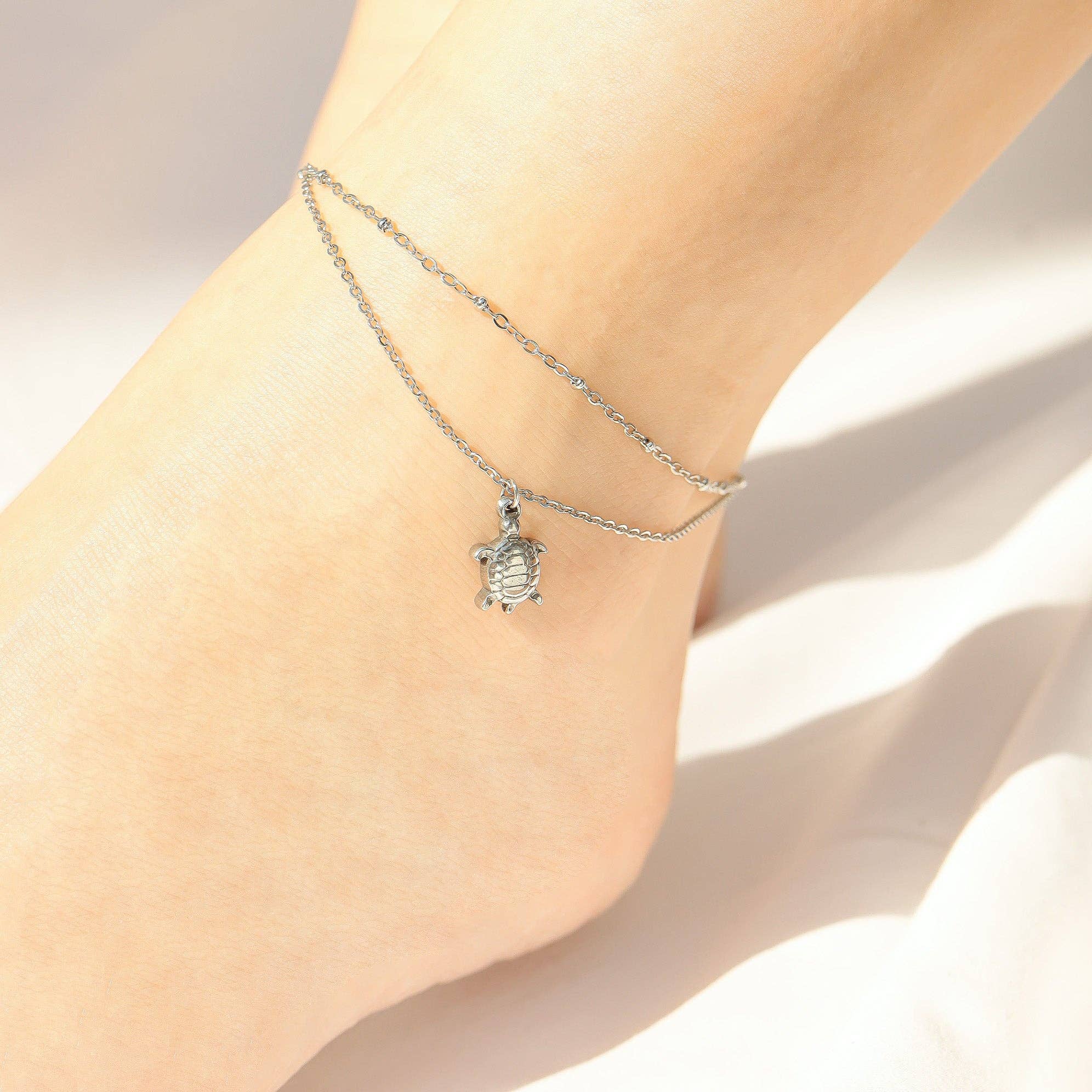 WJW - Wholesale Anklet - 18K Gold PVD Stainless Steel Sea Turtle Charm Anklet10