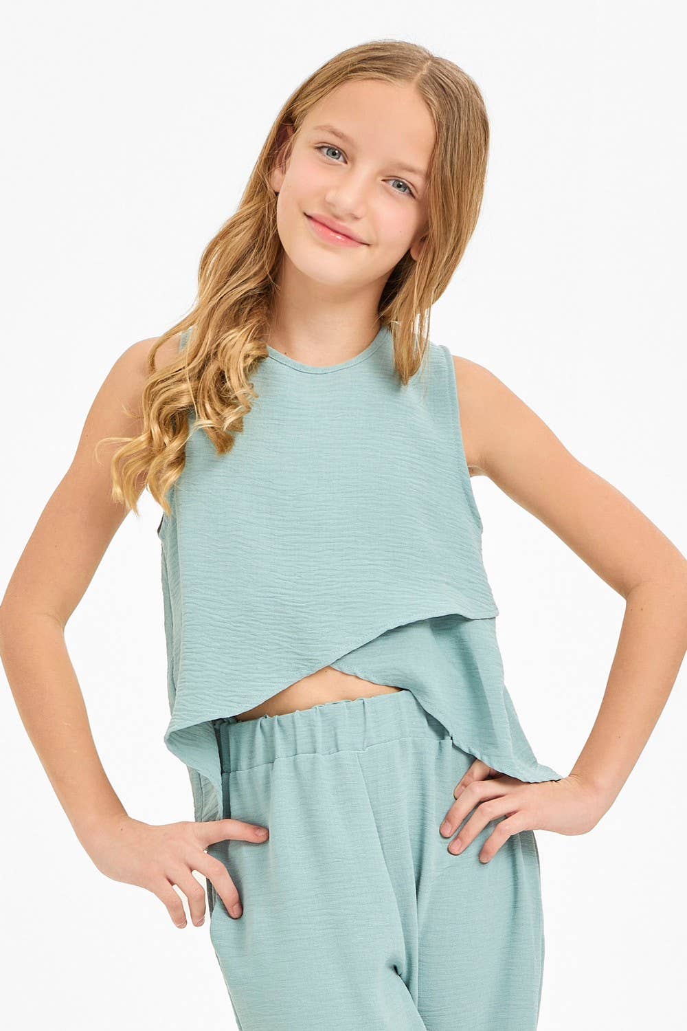 Good Girl - Wholesale T-Shirt - Kids - Wrap Design High-Low Sleeveless Blouse18