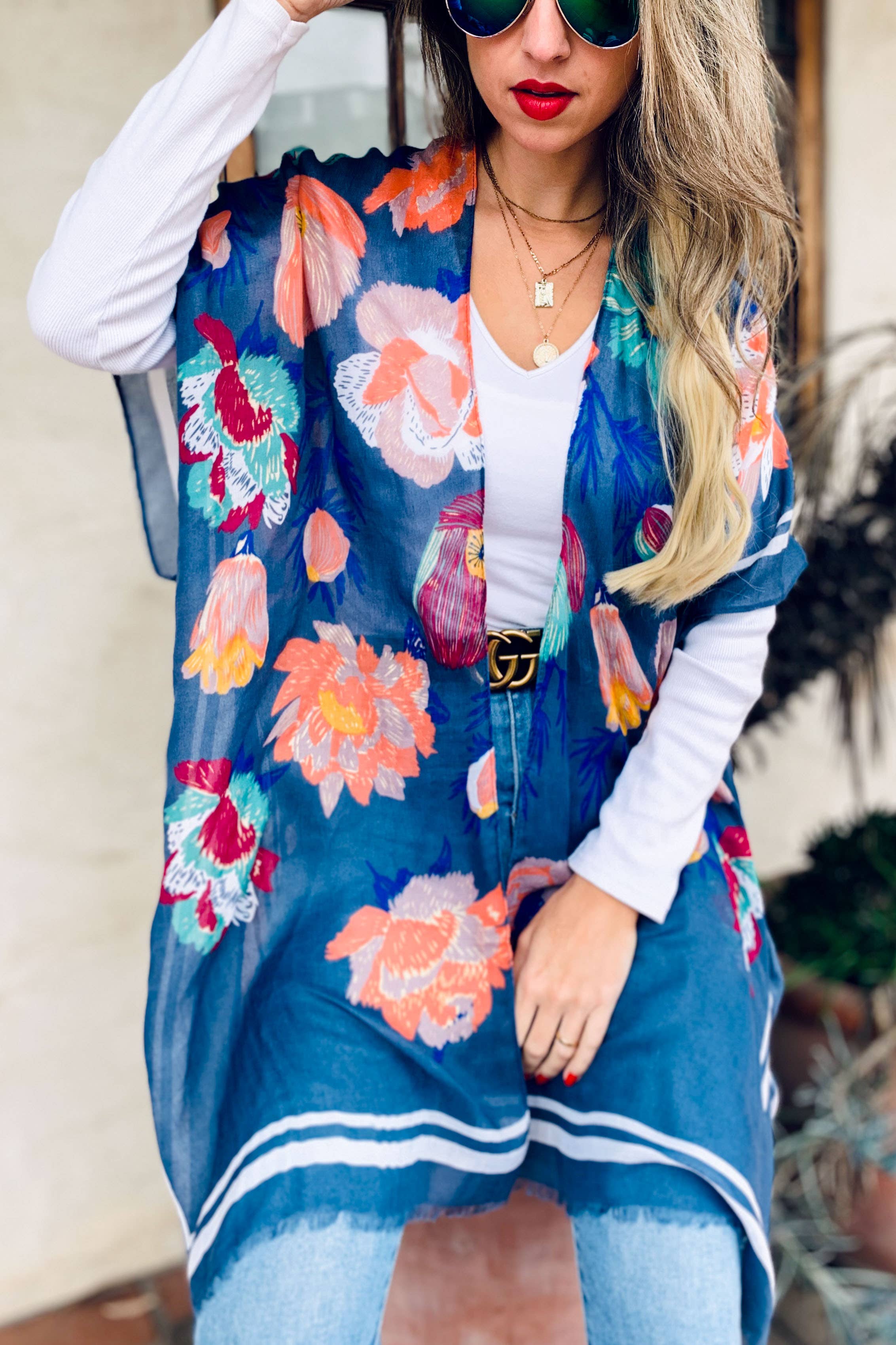 AMOLI – Engroshandel Kimono - Dame – Blomstret Trykt Kimono Cardigan Med Frynser8