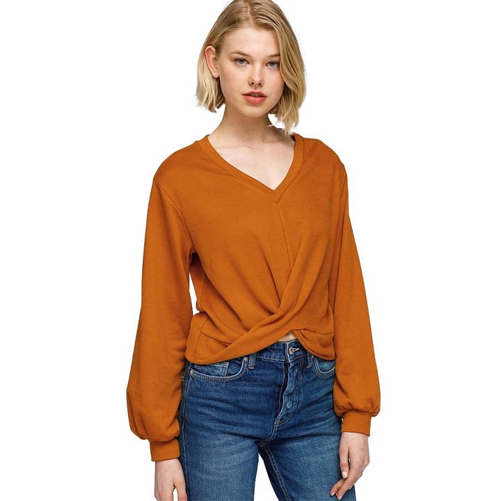 Robin K – Großhandel Sweatshirt – Damen – Damen V-Ausschnitt Wickel-Front-Sweatshirt2