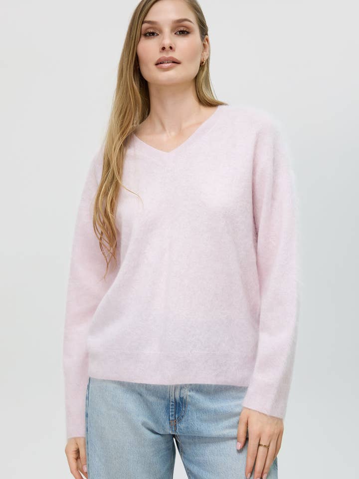 Borstad silke-kashmir V-ringad tröja för wholesale av Bellemere