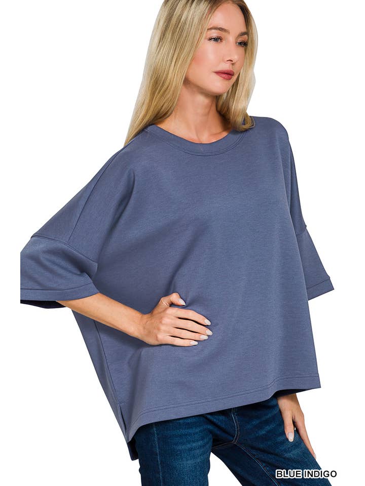 42POPS - Wholesale Knit Top - Women's - .1023 Scuba Round Neck Top With Side Slits SI-289654