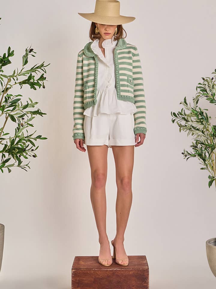 Cardigan mit geflochtenem Streifenkragen für den Großhandel von English Factory