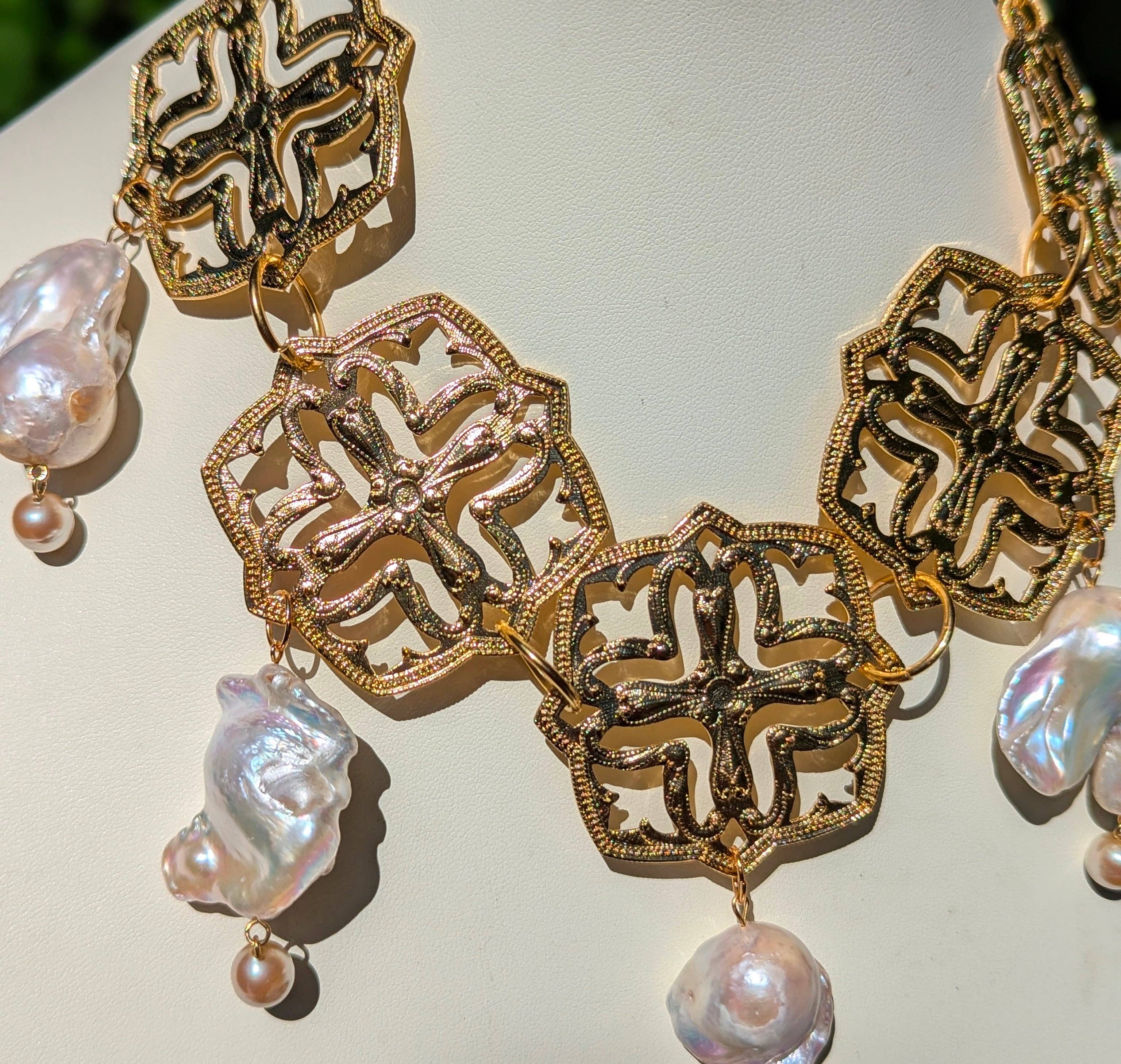 Gay Isber Designs - Wholesale Bib Necklace - One-of-a-Kind Asian-Themed 24K Gold-Plated Necklace with Giant Baroque Pearls - Designed by Award-Winning Artist Sugar Gay Isber4