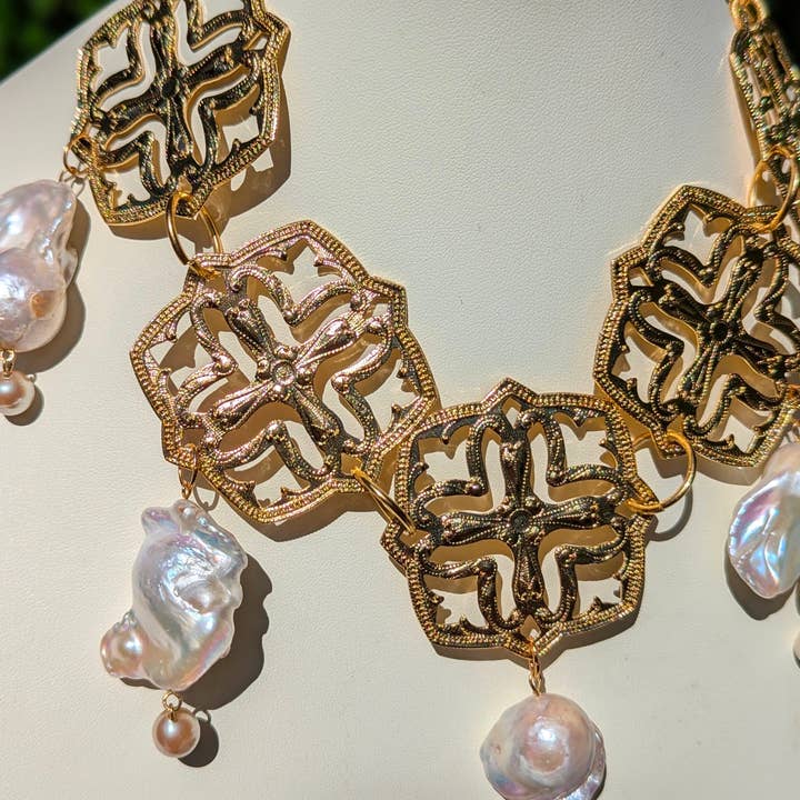 Gay Isber Designs - Wholesale Bib Necklace - One-of-a-Kind Asian-Themed 24K Gold-Plated Necklace with Giant Baroque Pearls - Designed by Award-Winning Artist Sugar Gay Isber4