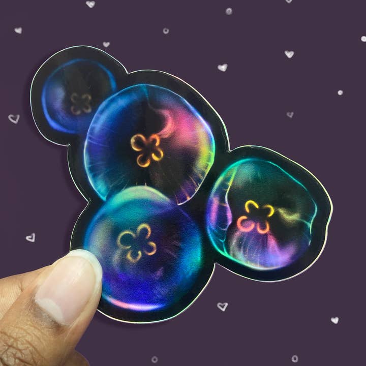 Cool Holographic Waterproof Moon Jellyfish Vinyl Sticker for wholesale by MoonKittyCo