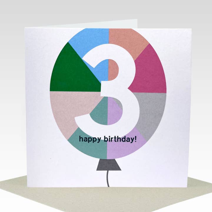 Balloon Three Birthday Card for wholesale by Rhicreative