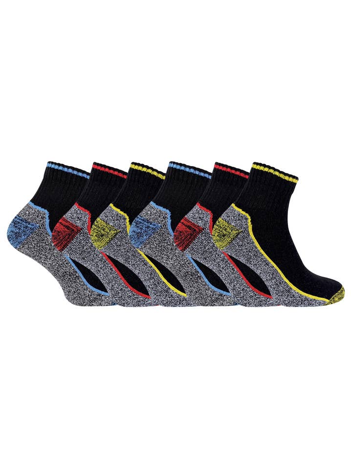 Black Mens 6 Pack Short Trainer Bamboo Work Socks for Steel Toe for wholesale on Faire