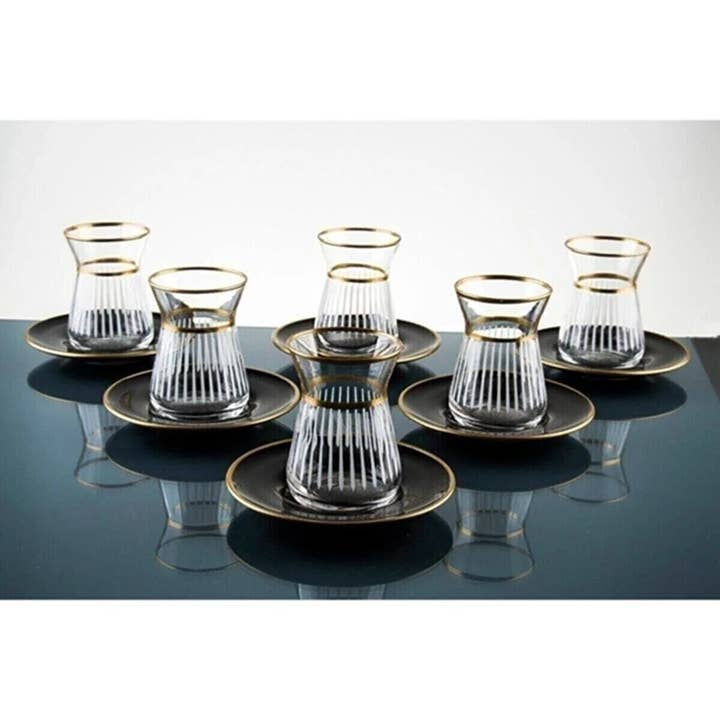 benjashop - Wholesale Tea Set - Paşabahçe 12 Pieces Luxury Irem Tea Set Turkish Tea Set2