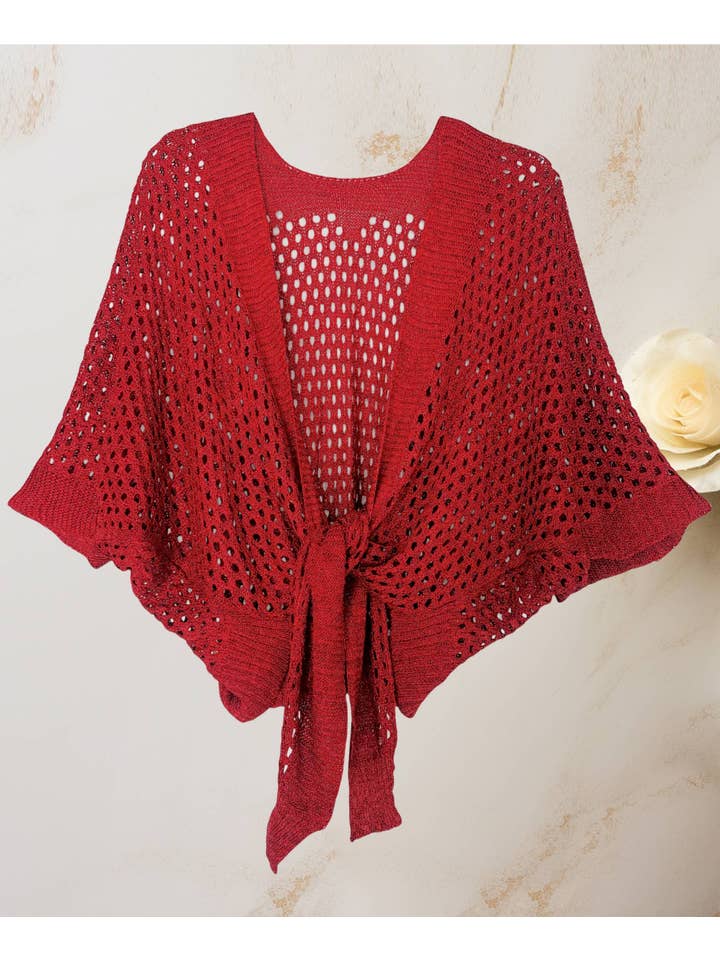 JC Sunny Fashion - Wholesale Cardigan - Women's - JC063344 Eyelet Open-Knit Metallic Cardigan with Front Tie