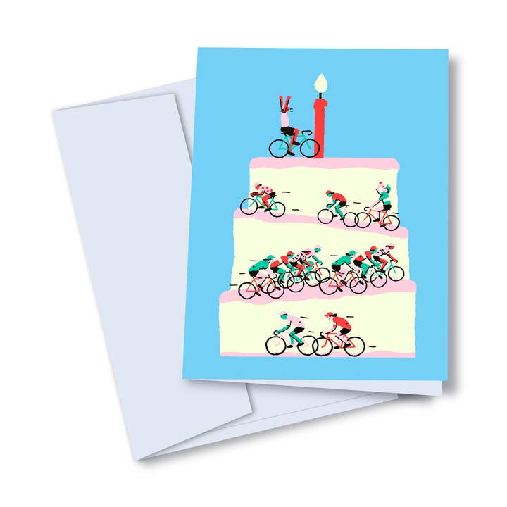 Geburtstagstorte mit Radfahrer-Grußkarte für den Großhandel von Studio Toute