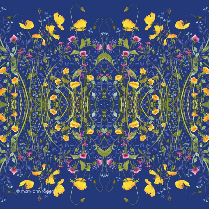 Blauwe bloemen zakdoeken van biologisch katoen 5st voor wholesale door Mary Ann Rogers Gallery