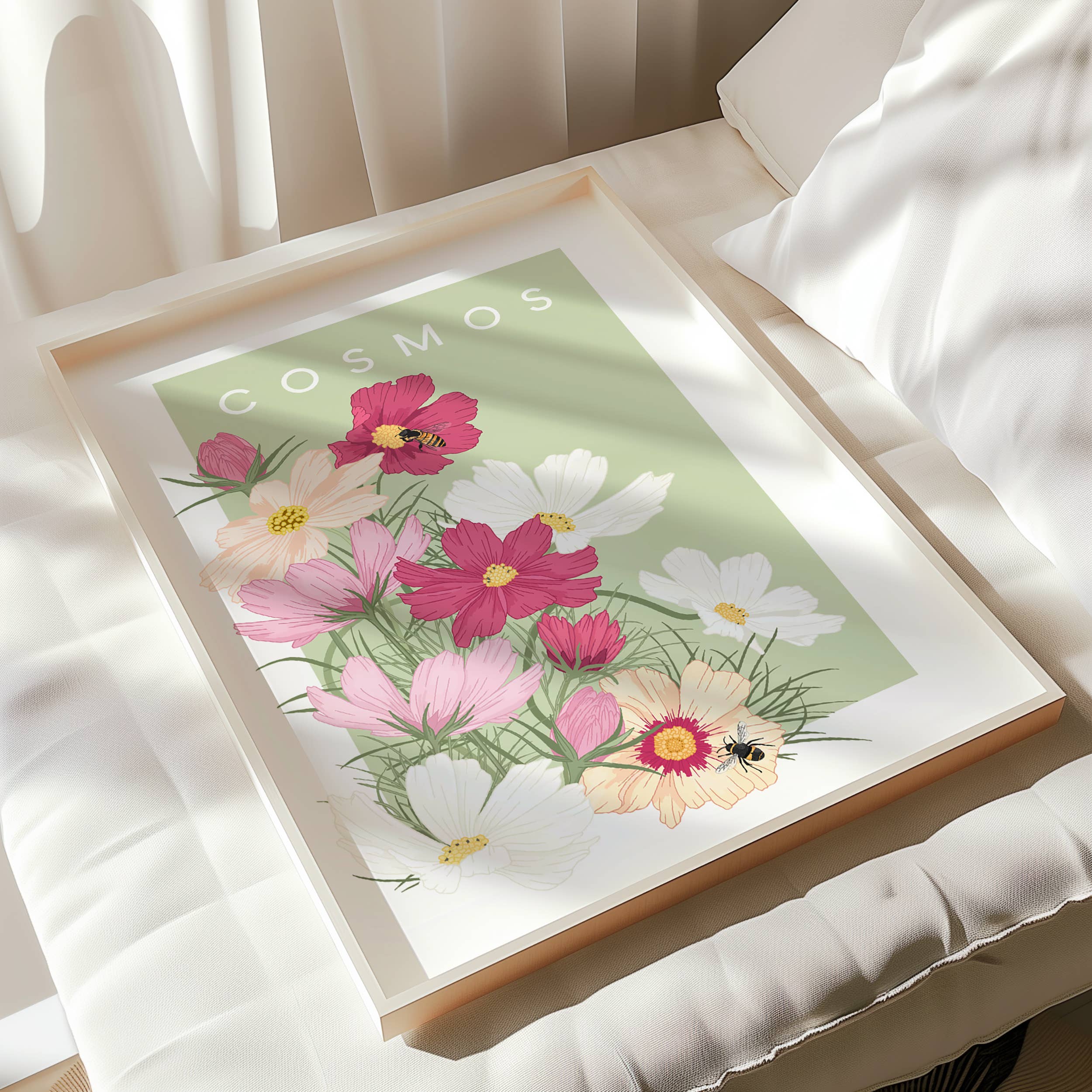 Wildwood Paper - Wholesale Art Print - Cosmos Flower Pink Green A4/A3 Illustrated Art Print1